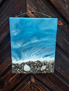 Resin tavla, blå, 25x20cm