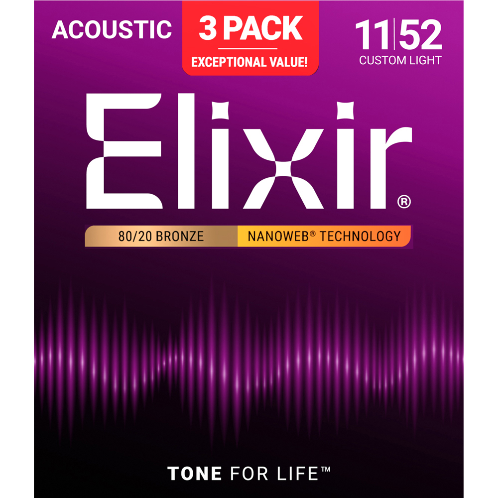 Elixir Acoustic 80/20 Bronze 011-052 Limited-Time Offer (3-Pack)