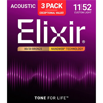 Elixir Acoustic 80/20 Bronze 011-052 Limited-Time Offer (3-Pack)