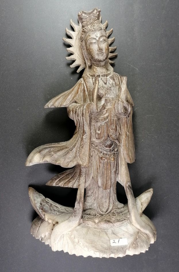 Kuan Yin Staty handsnidad i trä - 31,5cm -#2