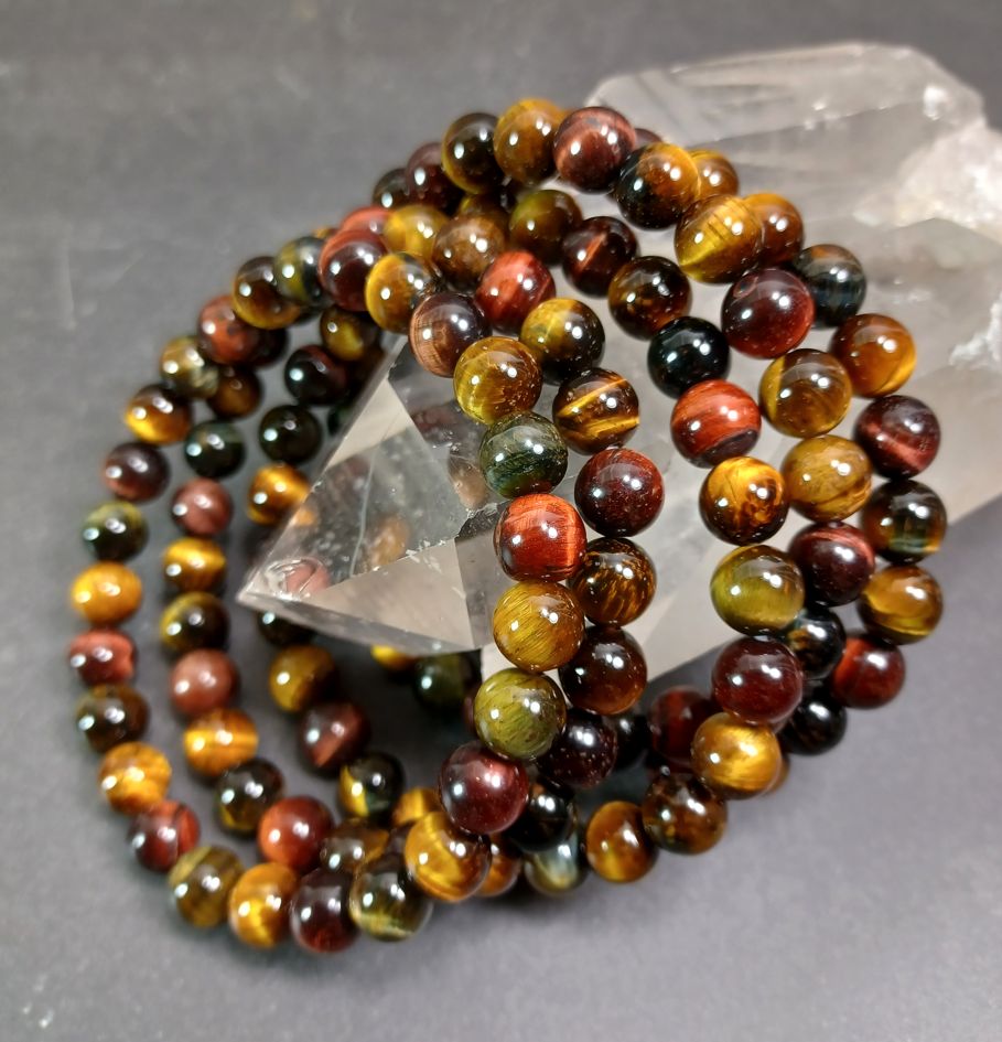 Tigeröga, Falköga, Oxöga MIX armband  - 8mm pärlor - ca. 20cm
