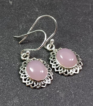 Sten Örhängen med Oval Lotus Ring - Rosenkvarts