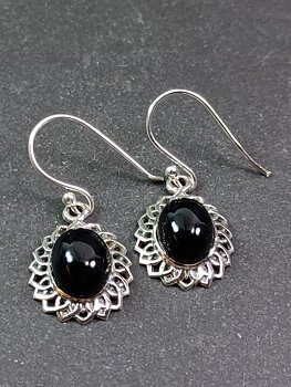 Sten Örhängen med Oval Lotus Ring - Svart Onyx