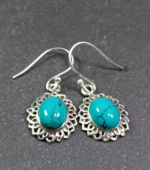 Sten Örhängen med Oval Lotus Ring - Turkos (Rekon)