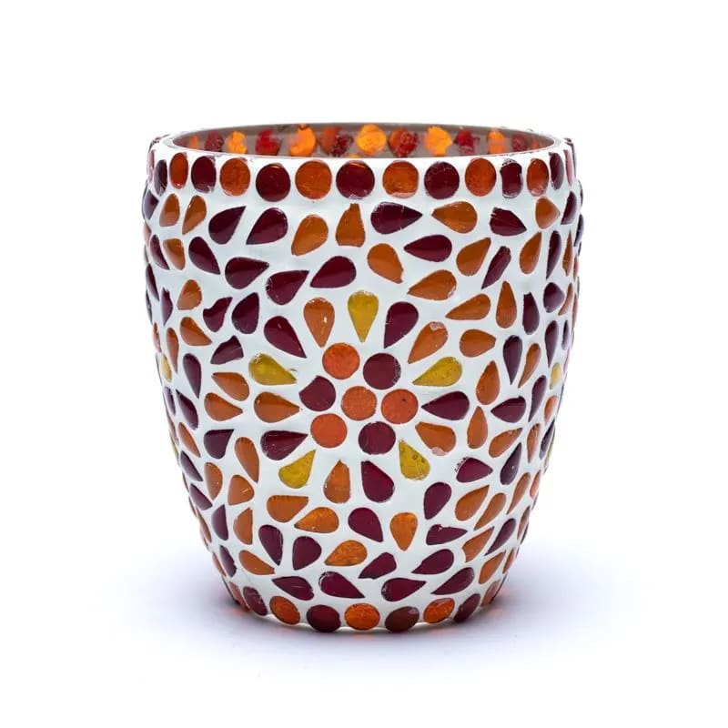 Mosaik ljuslykta i Glas - Röd och Gul Mix