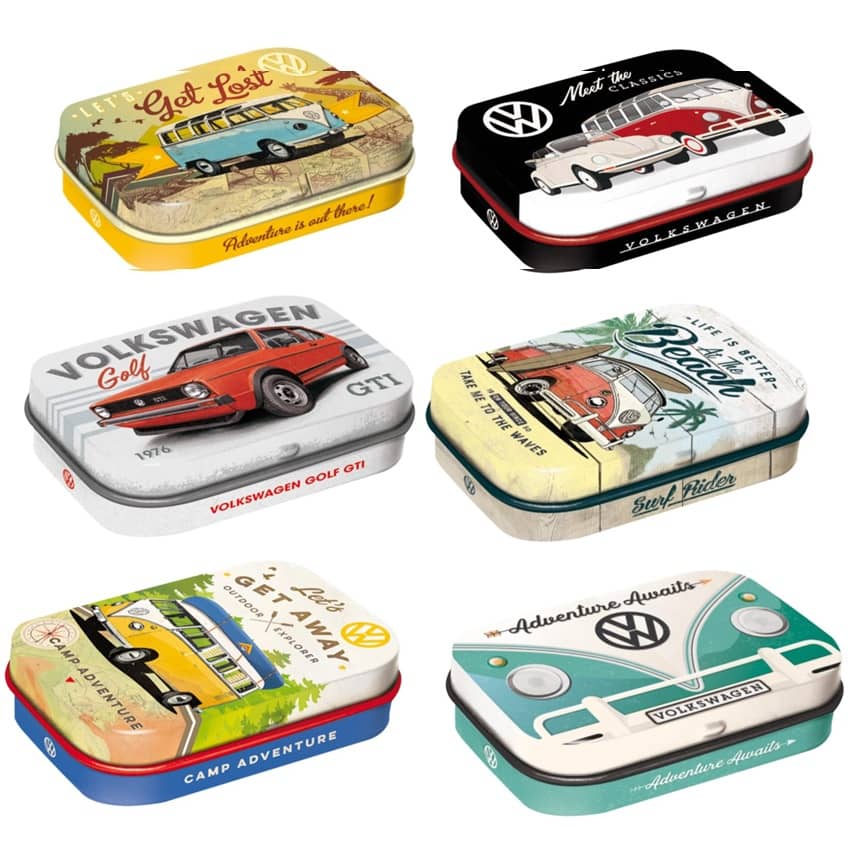 Mintpastiller, nostalgi VW, liten plåtask
