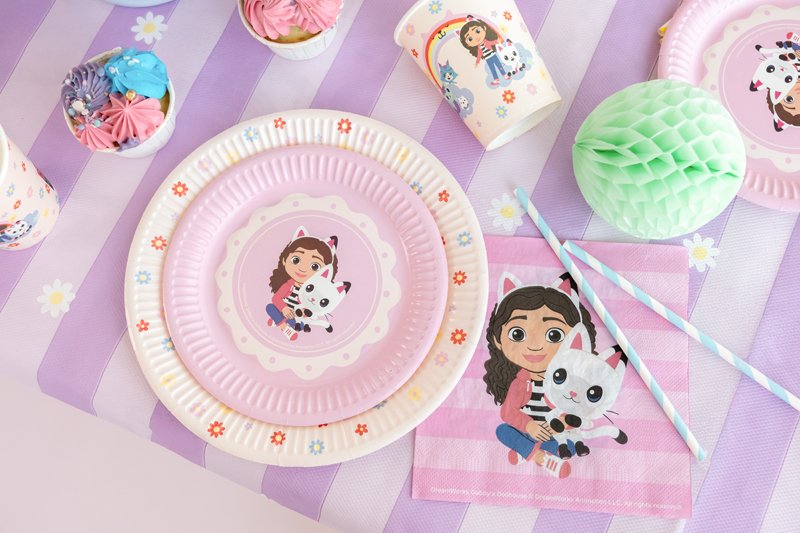 Rosa Gabby’s Dollhouse servetter med matchande kalasdukning