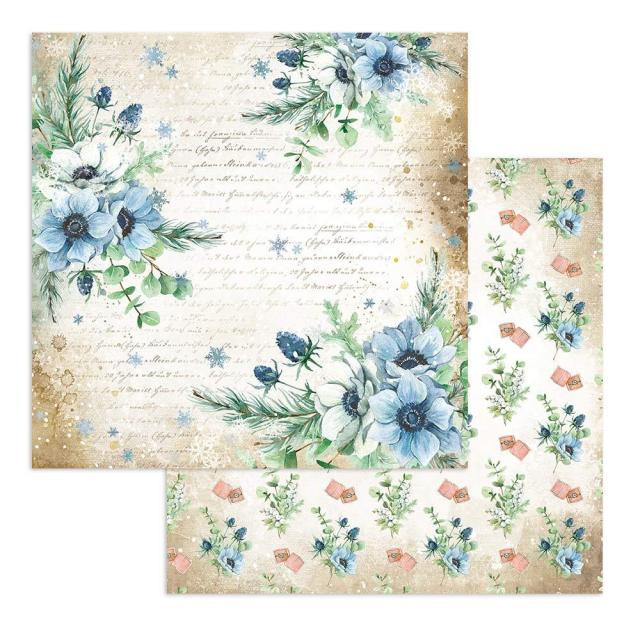 Stamperia - Dubbelsidigt ark - Romantic Cozy winter flowers - 12x12"
