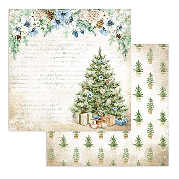 Stamperia - Dubbelsidigt ark - Romantic Cozy winter Christmas tree - 12x12"