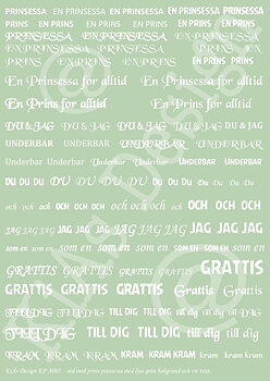 KD KP A005  -ord med prins, prinsessa  med ljusgrön bakgrund och vit text