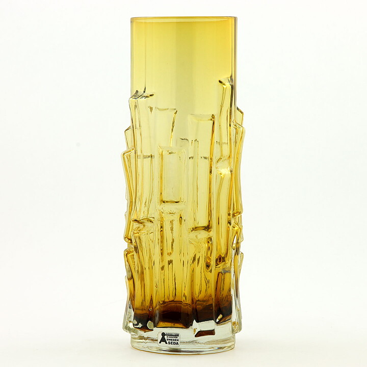 Bo Borgström (Bark 1960s) Yellow Vase with Linear Relief Sections 21 cm