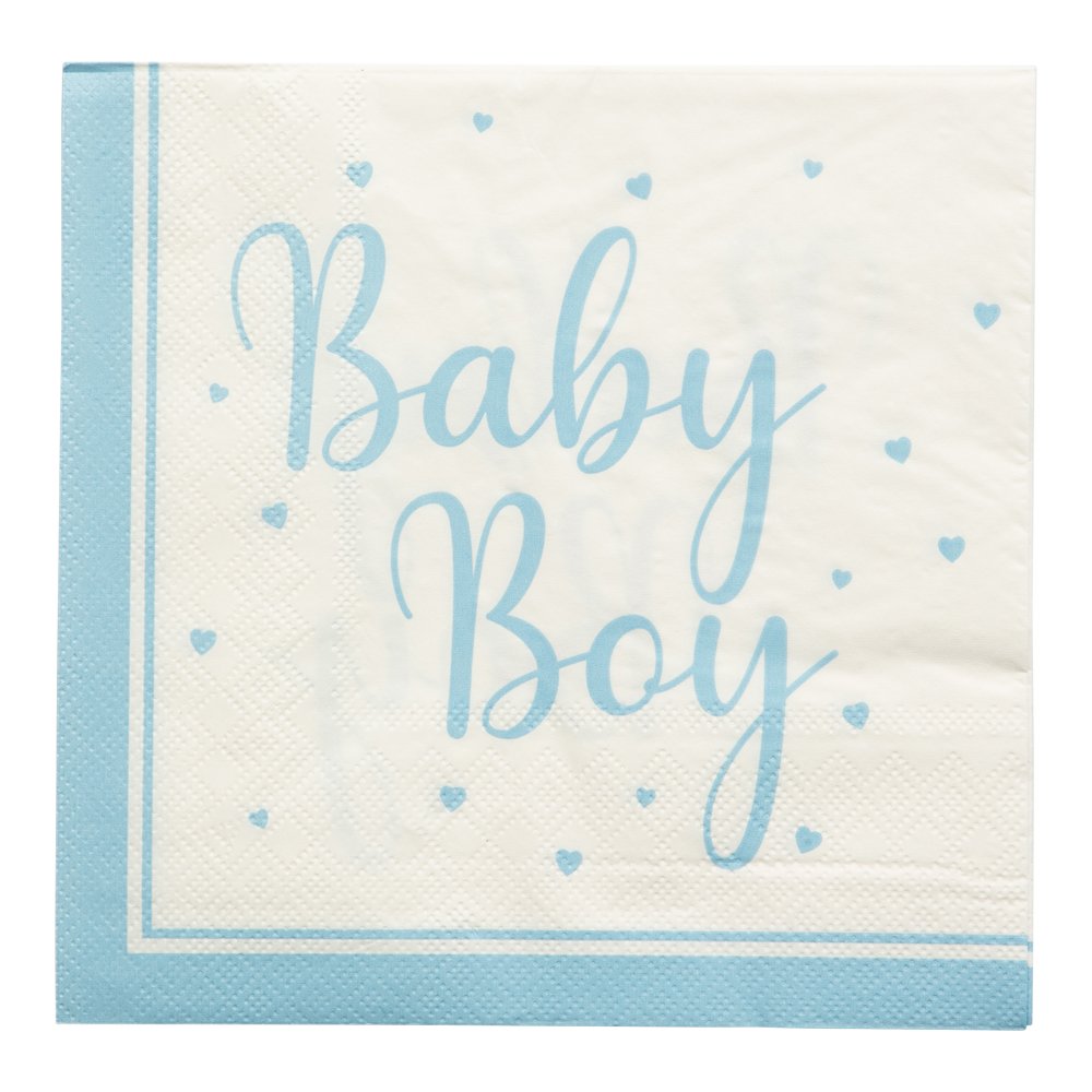 Baby Boy servetter 33 x 33 cm 16-pack ljusblå babyshower servetter
