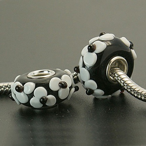 Pärla/Charm - Glas Lampwork, Svart & vit
