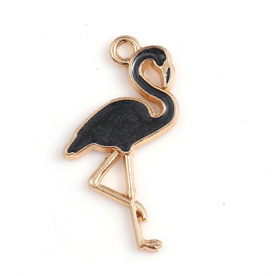 Berlock , Emaljerad Flamingo, Svart
