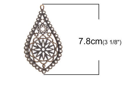 Charm Drop  Filigree  Brons 78mm