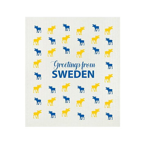 Dish cloth Greeting Moose Sweden blue, yellow