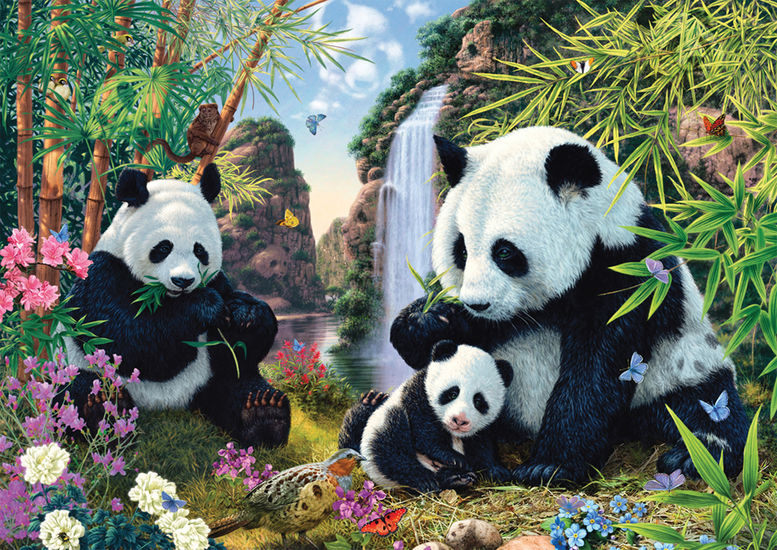 Panda Family at the waterfall 500 Bitar Schmidt