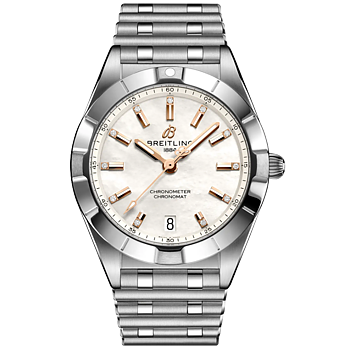 A77310101A4A1 Breitling Chronomat 32 stål pärlemor med rosé detaljer och diamant index