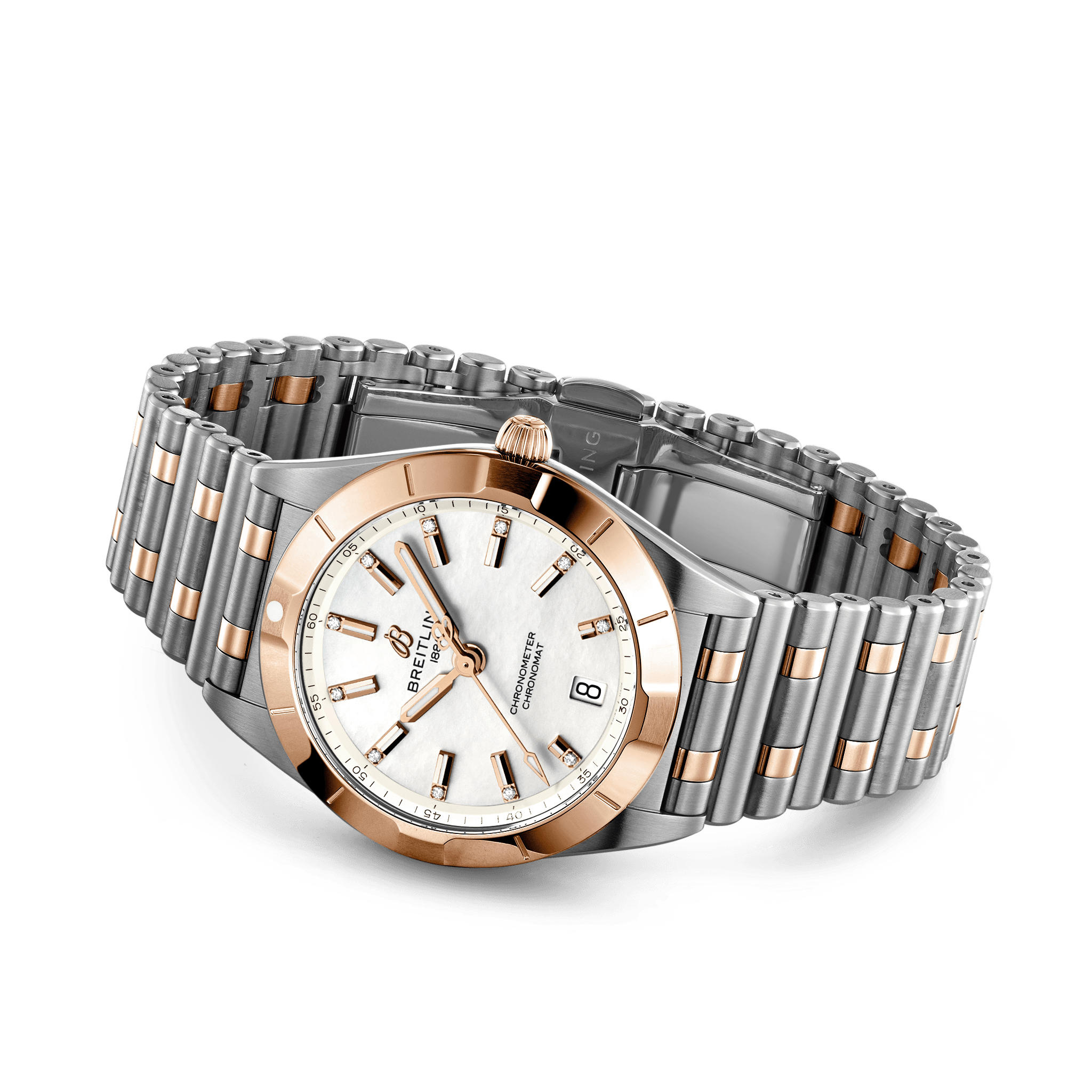 U77310101A2U1 Breitling Chronomat 32 stål och 18 K roséguld pärlemor