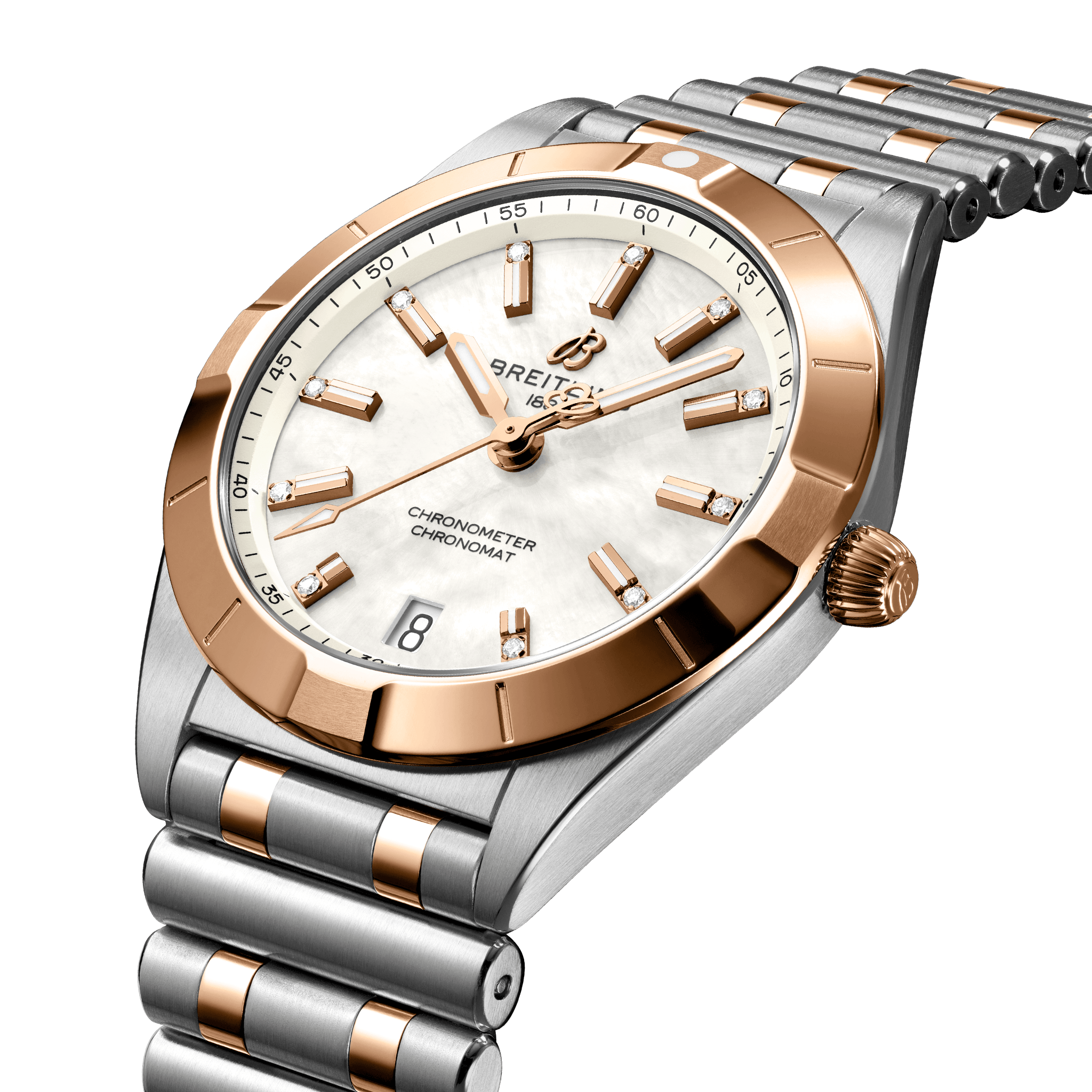U77310101A2U1 Breitling Chronomat 32 stål och 18 K roséguld pärlemor