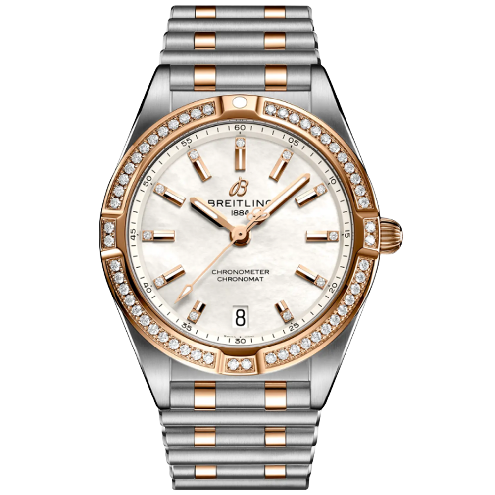 U77310591A2U1 Breitling Chronomat 32  stål och 18 K roséguld pärlemor diamant bezel