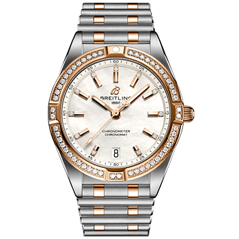 U77310591A2U1 Breitling Chronomat 32  stål och 18 K roséguld pärlemor diamant bezel