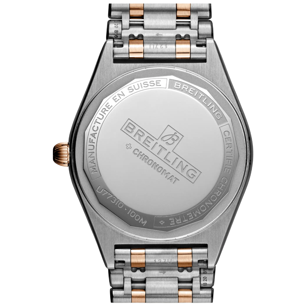 U77310591A2U1 Breitling Chronomat 32  stål och 18 K roséguld pärlemor diamant bezel