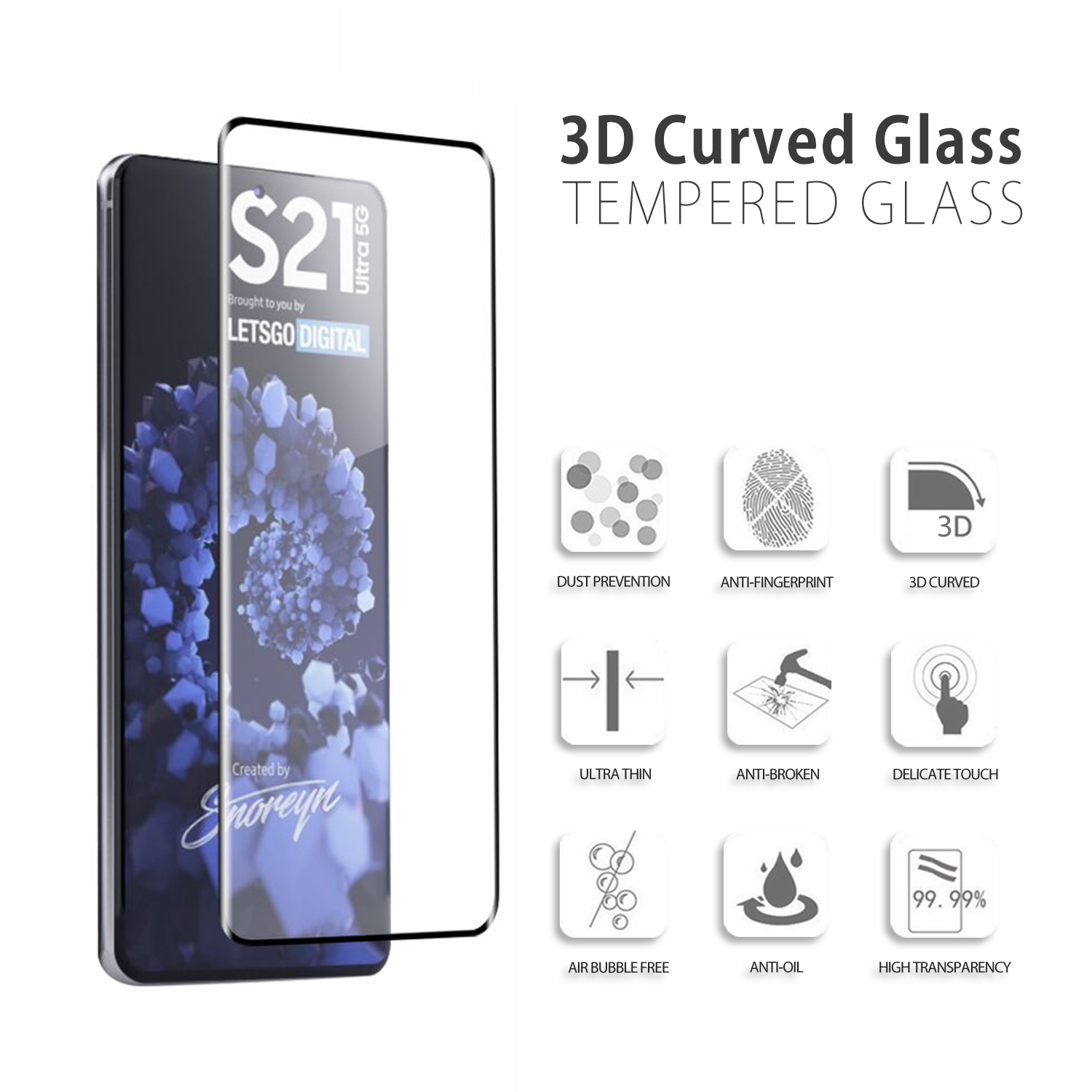 Samsung Galaxy S21 Ultra - Heltäckande Härdat Skyddsglas - 5