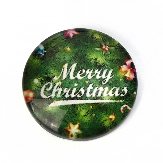 Cabochon i glas - Rund Merry Christmas 20mm