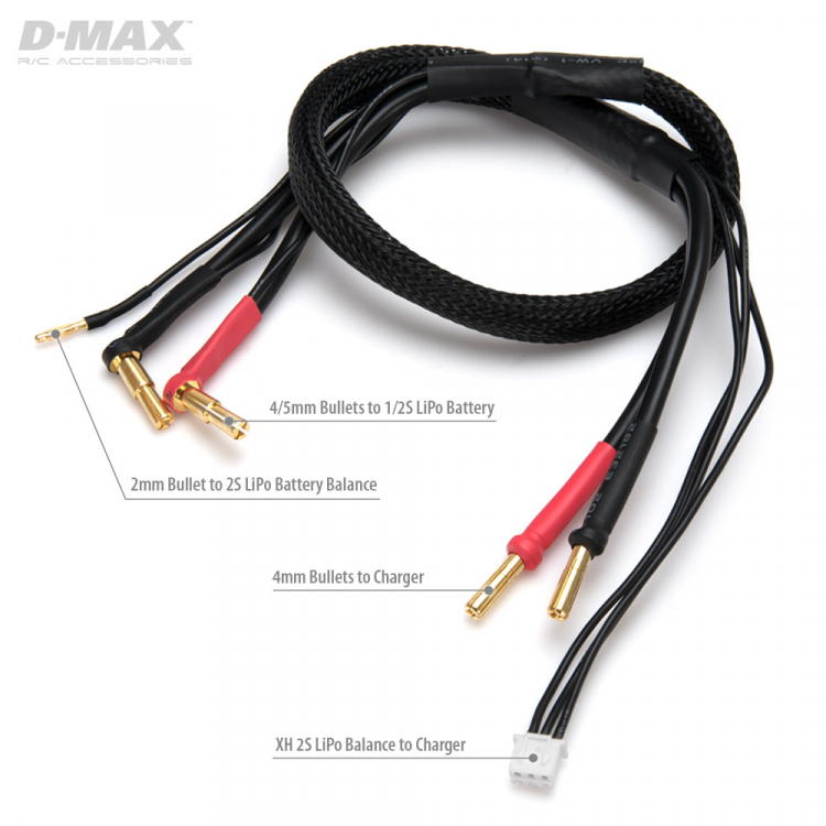 Laddkabel 4/5mm 2s LiPo till 4mm Bullet 12AWG 500mm - 2