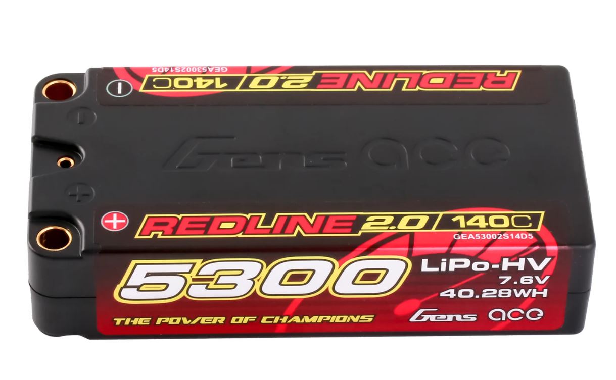Li-Po Gens ace Redline 2s 5300mAh 7.6V HV 140c 5mm bullet