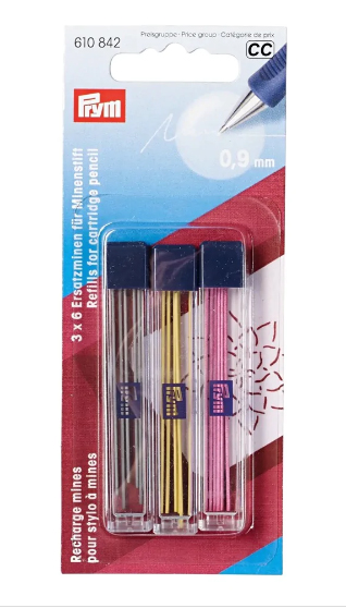 Prym - Refill: Stift till markeringspenna, grå/gul/rosa  0,9 mm, 3 olika