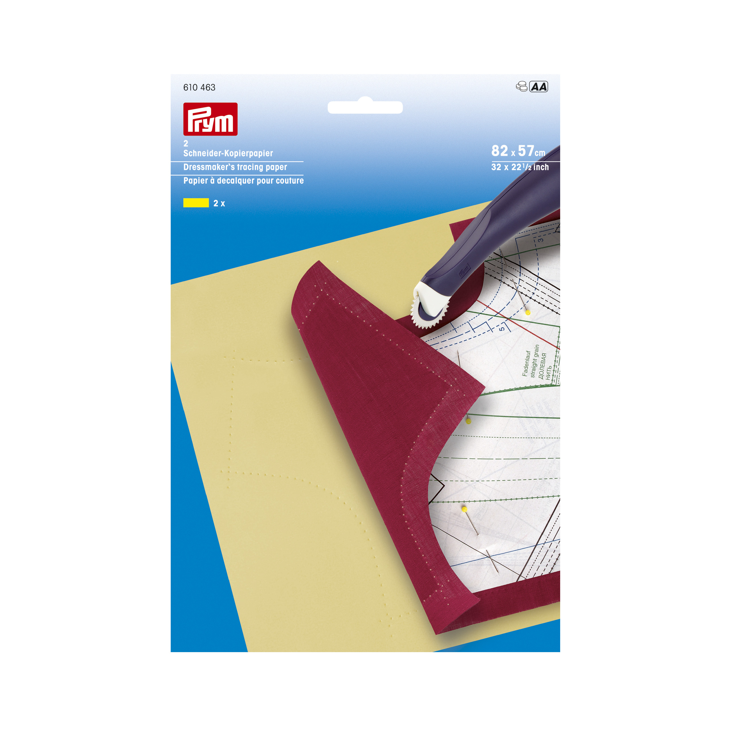 Prym: Markeringspapper / Kalkerpapper, gul 2 ark