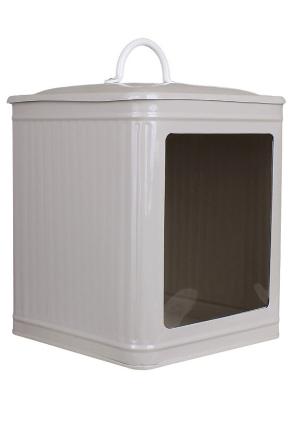 Plåtburk med lock och fönster - Beige - Stor - 2
