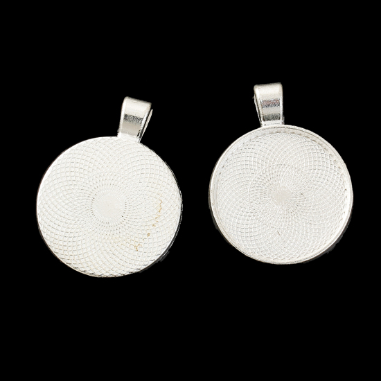 Berlock / Cabochonhållare-  rund 25mm, Ljus silver