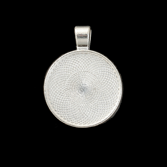 Berlock / Cabochonhållare-  rund 25mm, Ljus silver - 2