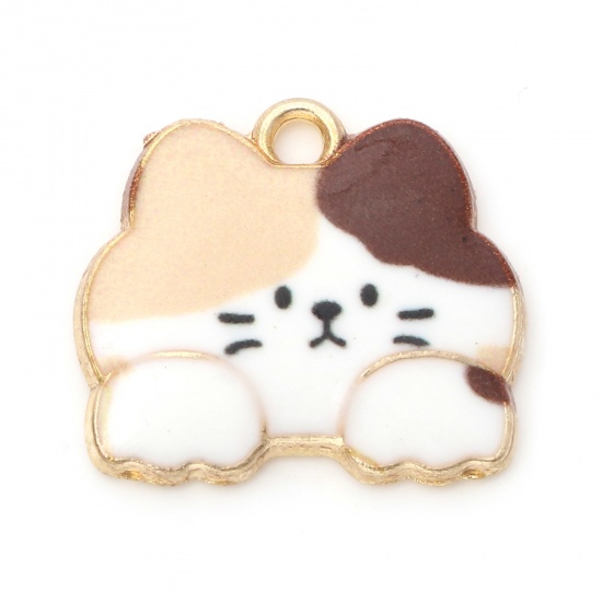 Charm   Enameld CAt  brown  gold