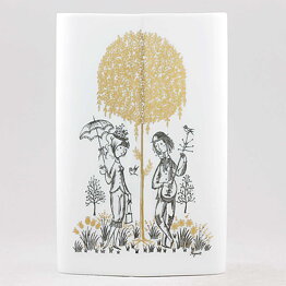 Raymond Peynet (1970s) White Rhomboidal Vase with Couple Motif 18 cm