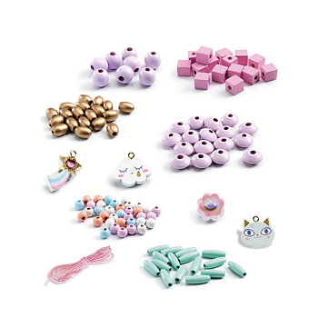 Pysselkit smycken Träpärlor rosa