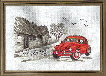 Korsstygn Tavla Röd VolksWagen Bubbla