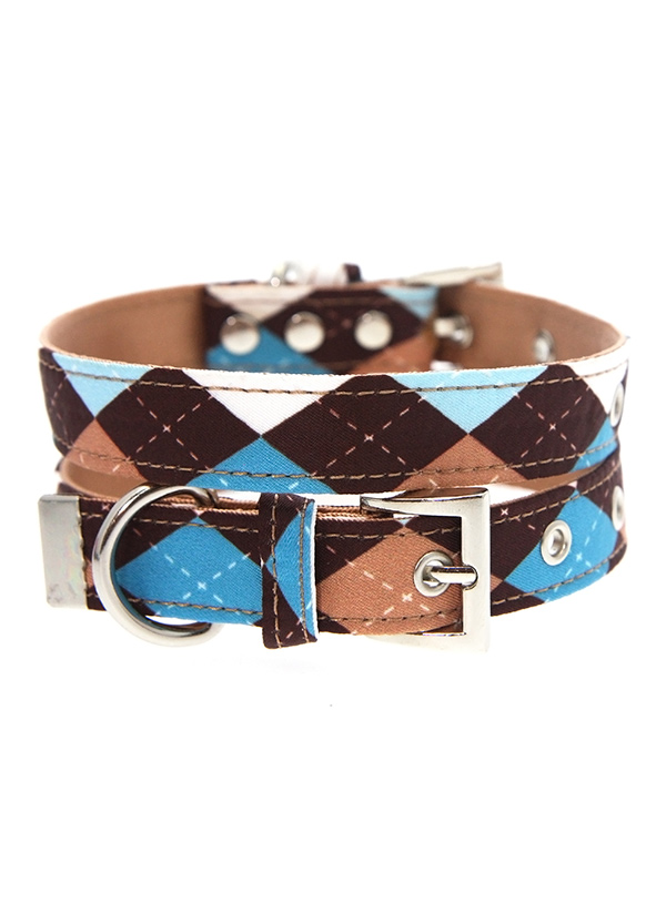 Urban Pup Halsband Brun & Blå Argyle Small