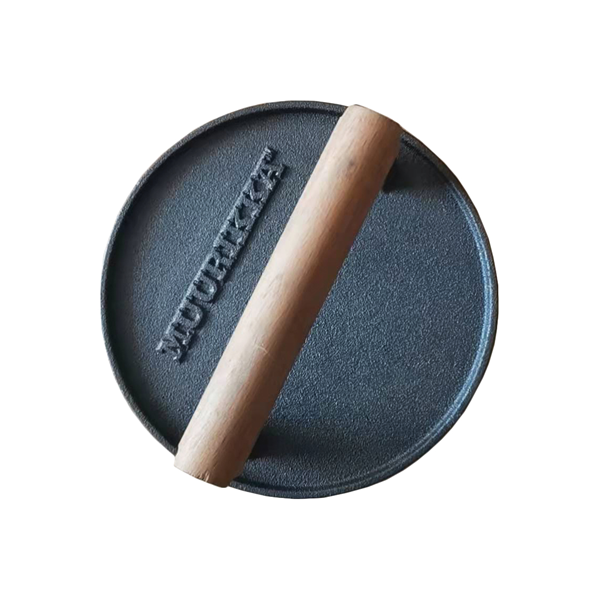 Grilltillbehör, biffpress i gjutjärn, rund, Muurikka