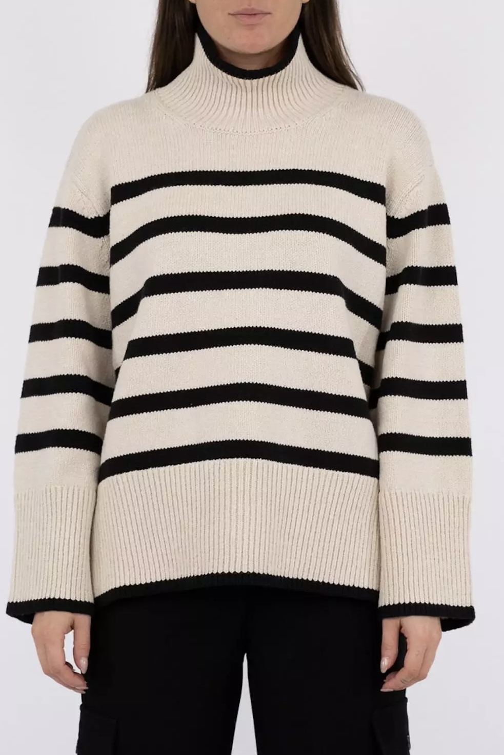 Neo Noir - Fanning Stripe Knit Blouse Sand