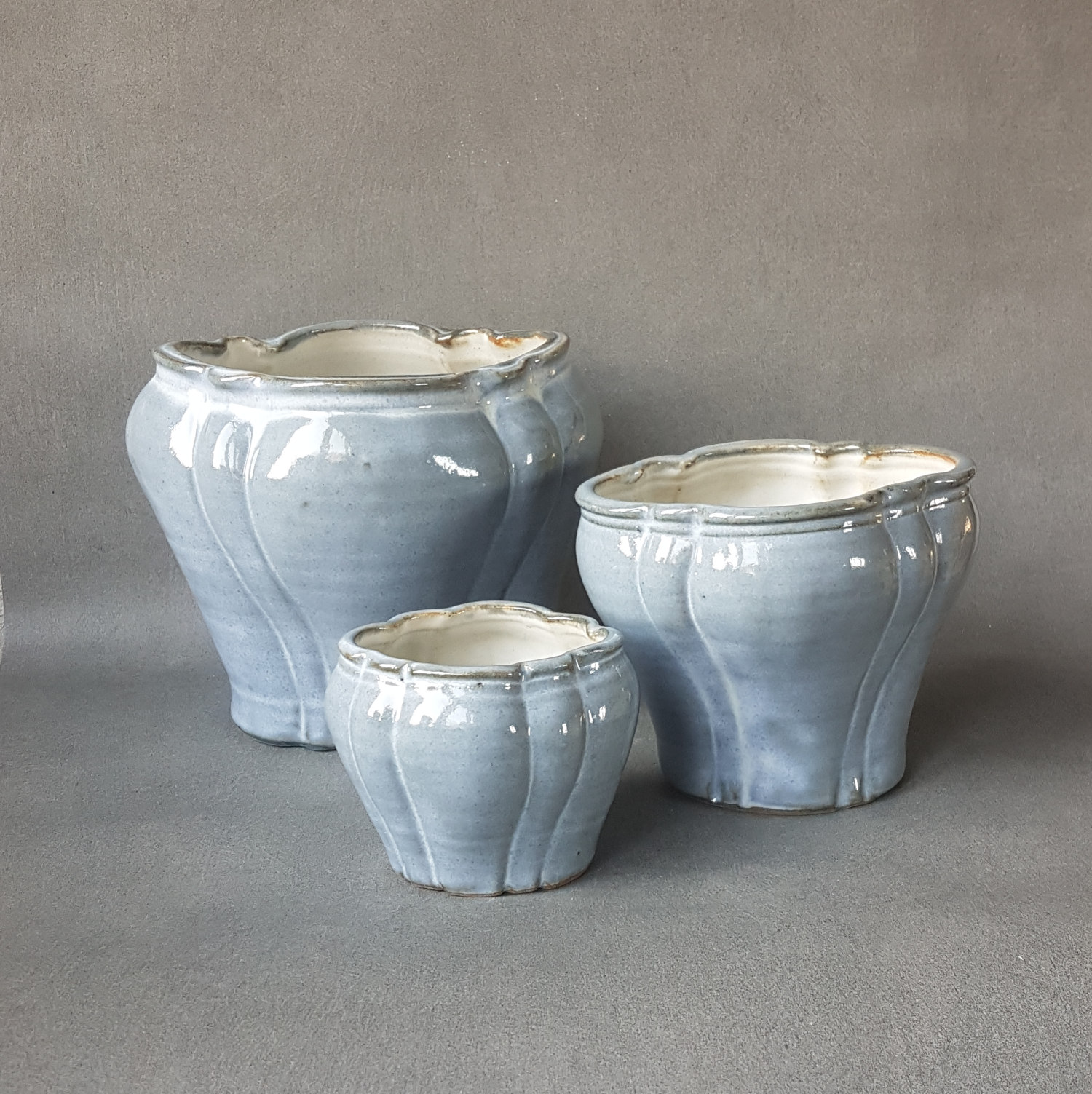 Lobed oval blue vase