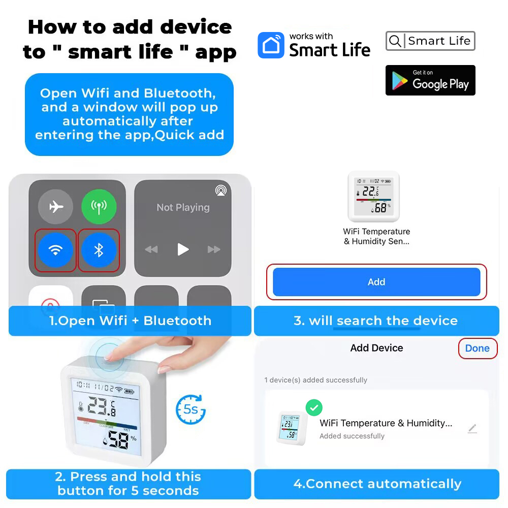 WiFi Termometer med LED, APP, inomhus - 15