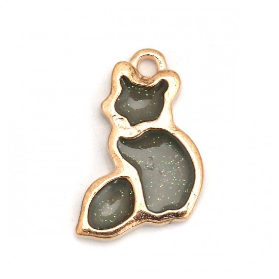 Charm   Enameld CAt  grey glitter
