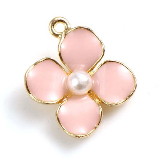 Charm ,  Enameld Flower,pink pearl