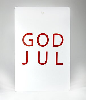 Skärbräda God Jul, vit med röd text
