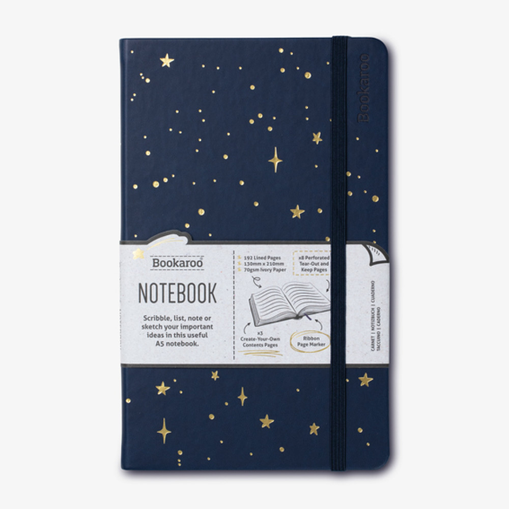Bookaroo : Moon & Stars Notebook A5 Vegan Leather  - Skrivbok A5 Linjerad 