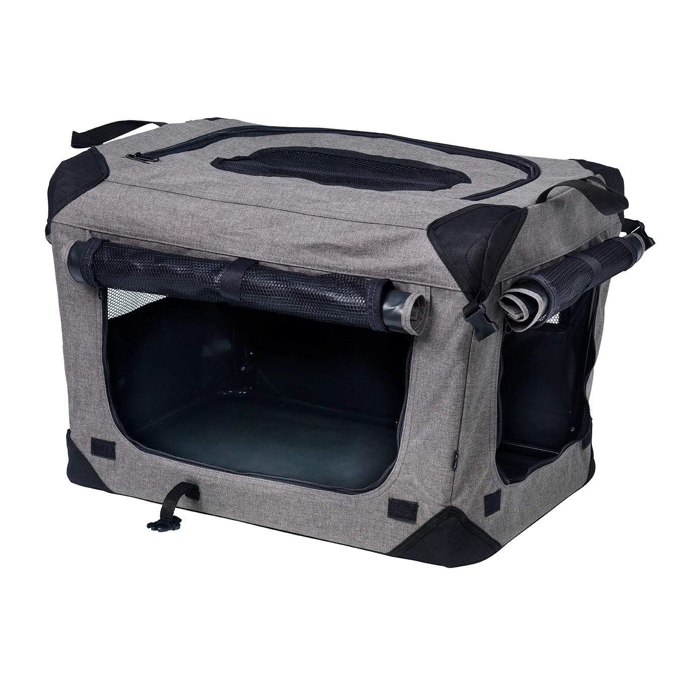 Easy-to-fold fabric dog cage takes up little space